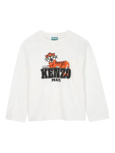 Kenzo Tiger-print Long-sleeve T-shirt In White
