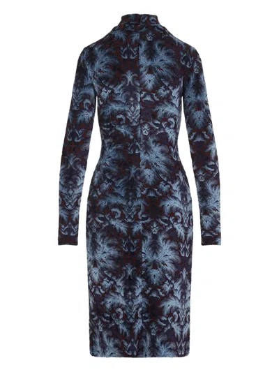 Etro Floral-pattern Mock-neck Midi Dress In Blue