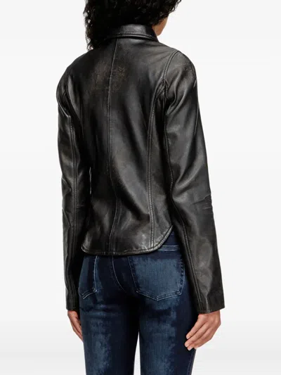Diesel Collared Fitted Jacket Front Pockets In Black