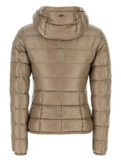 Herno Hooded Padded Quilted Down Jacket In Brown
