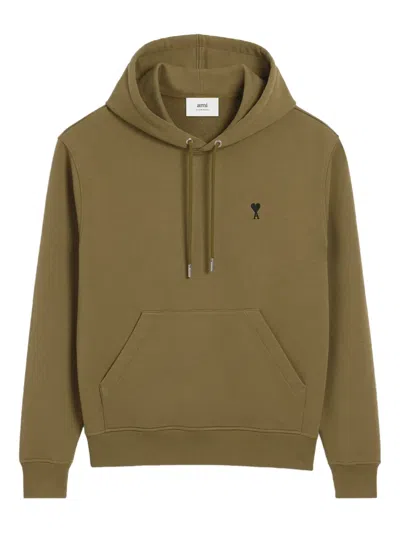 Ami Alexandre Mattiussi Cotton Contrast Ami De Coeur Hoodie In Green