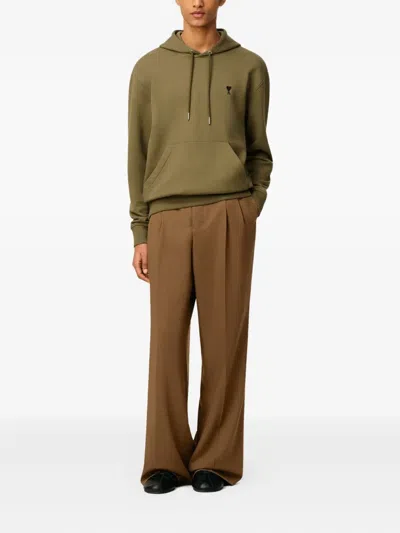 Ami Alexandre Mattiussi Cotton Contrast Ami De Coeur Hoodie In Green