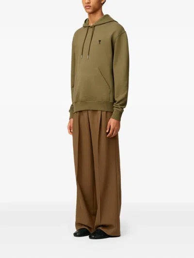 Ami Alexandre Mattiussi Cotton Contrast Ami De Coeur Hoodie In Green