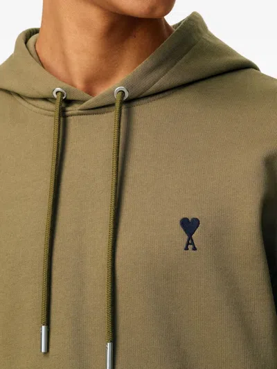 Ami Alexandre Mattiussi Cotton Contrast Ami De Coeur Hoodie In Green