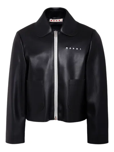 Marni Logo-embroidered Zip-front Jacket In Black