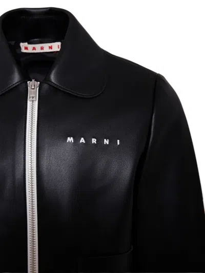 Marni Logo-embroidered Zip-front Jacket In Black