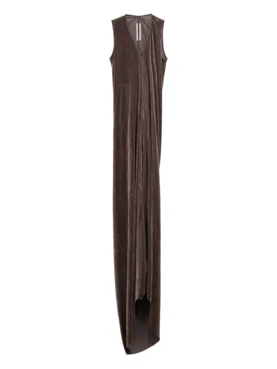 Rick Owens Draped Velvet Dress In Brown