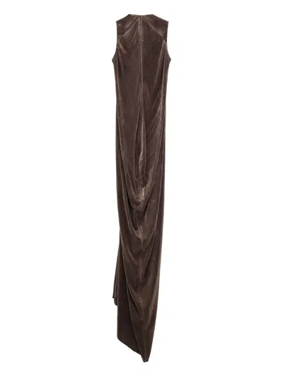 Rick Owens Draped Velvet Dress In Brown
