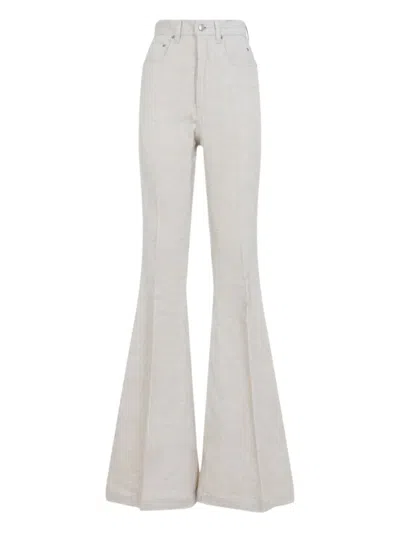 Rick Owens High-waisted Flared Pants With Textured Cotton-linen Blend In White