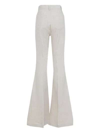 Rick Owens High-waisted Flared Pants With Textured Cotton-linen Blend In White