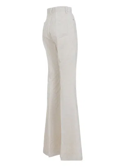 Rick Owens High-waisted Flared Pants With Textured Cotton-linen Blend In White