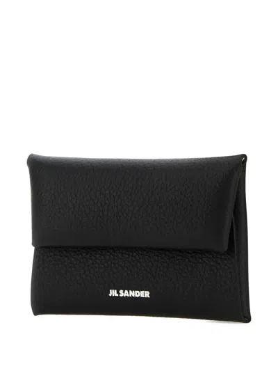 Jil Sander Coin Purse In Leather With Textured Finish In Black