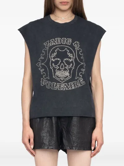 Zadig & Voltaire Cloe Skull Strass Tank Top In Black