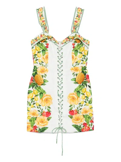 Farm Rio Off-white Picnic Flowers Lenzing Ecovero Euroflax Mini Dress