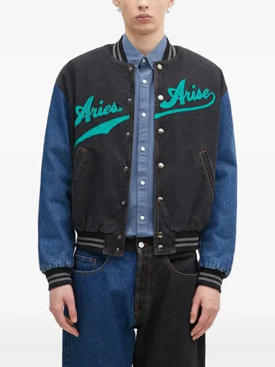 Aries Men S Varsity Denim Jacket Black In Blue