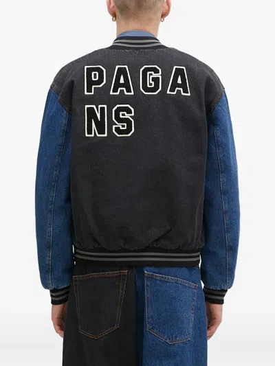 Aries Men S Varsity Denim Jacket Black In Blue