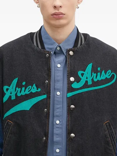 Aries Men S Varsity Denim Jacket Black In Blue
