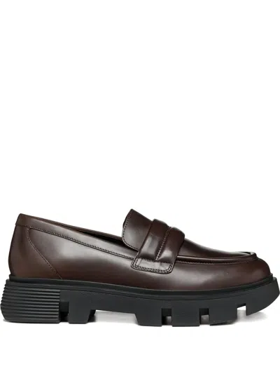 Geox Vilde Penny-strap Platform Loafers In Burgundy