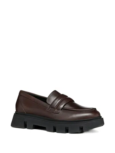 Geox Vilde Penny-strap Platform Loafers In Burgundy