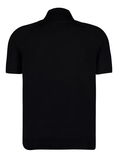 Tom Ford Polo Shirt With Ribbed Cuffs And Short Sleeves In Black