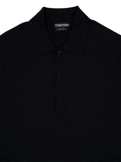 Tom Ford Polo Shirt With Ribbed Cuffs And Short Sleeves In Black