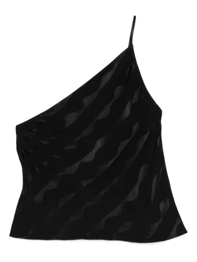 Rixo London One-shoulder Wave-pattern Top In Black