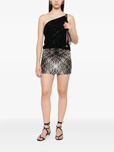 Rixo London One-shoulder Wave-pattern Top In Black