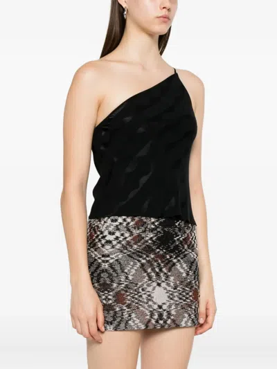 Rixo London One-shoulder Wave-pattern Top In Black