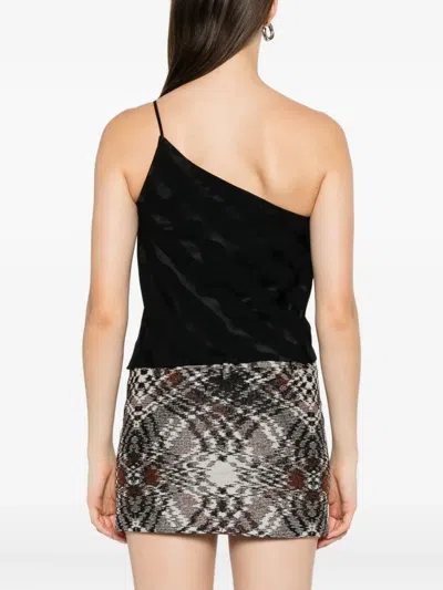 Rixo London One-shoulder Wave-pattern Top In Black