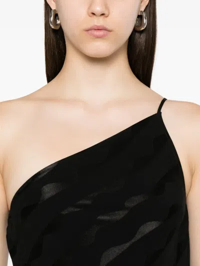 Rixo London One-shoulder Wave-pattern Top In Black