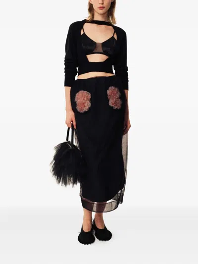 Simone Rocha Tulle-panelled Flower-embellished Maxi Skirt