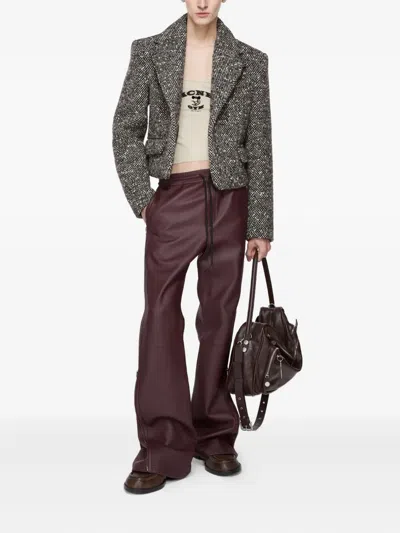 Acne Studios Drawstring Leather Trousers In Brown