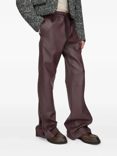 Acne Studios Drawstring Leather Trousers In Brown