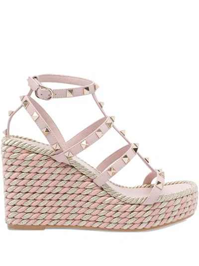 Valentino Garavani Women Rockstud Wedged Sandals In Pink