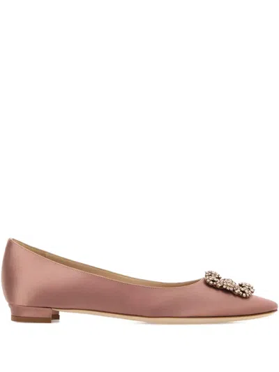 Manolo Blahnik Hangisiflat Crystal-embellished Pumps In Pink