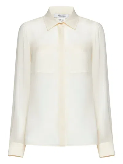 Max Mara Embroidered-pocket Silk Shirt In Neutral