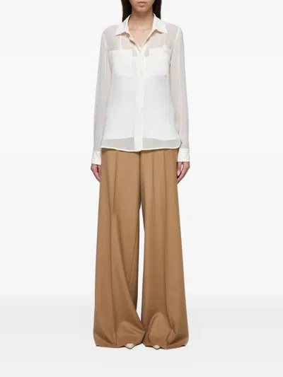 Max Mara Embroidered-pocket Silk Shirt In Neutral