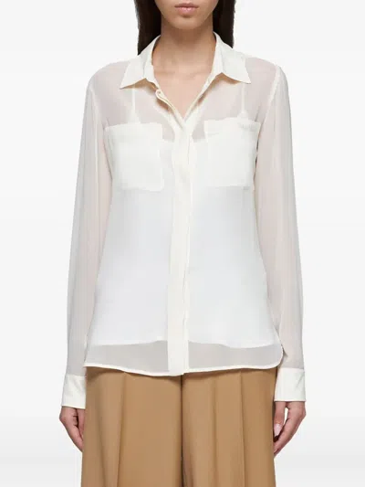 Max Mara Embroidered-pocket Silk Shirt In Neutral