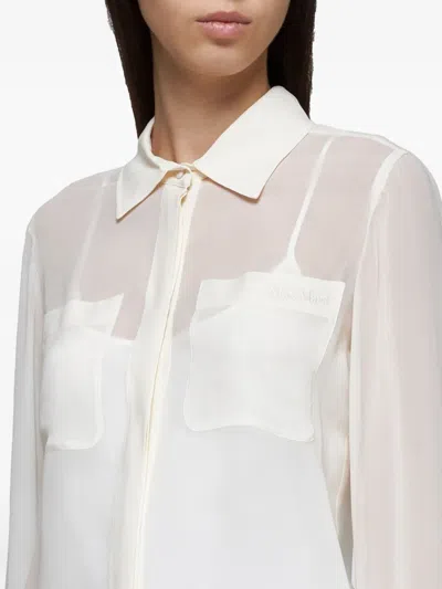 Max Mara Embroidered-pocket Silk Shirt In Neutral