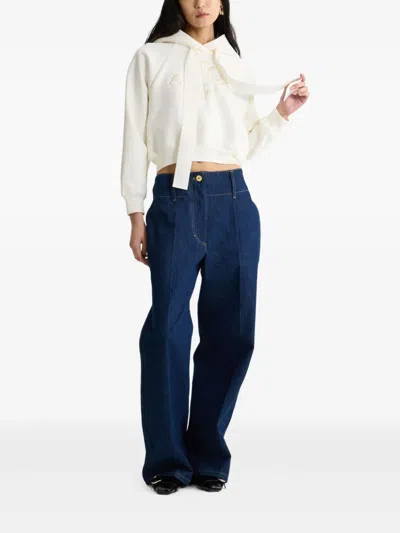 Patou Cropped Hoodie With Embossed Logo And Drawstring Hood In White