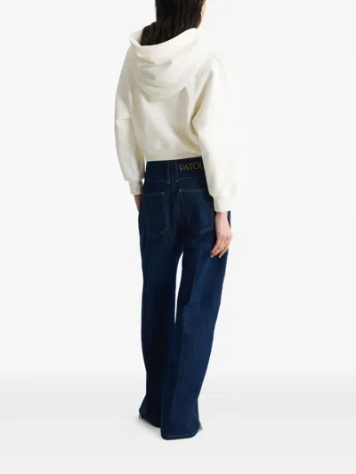 Patou Cropped Hoodie With Embossed Logo And Drawstring Hood In White