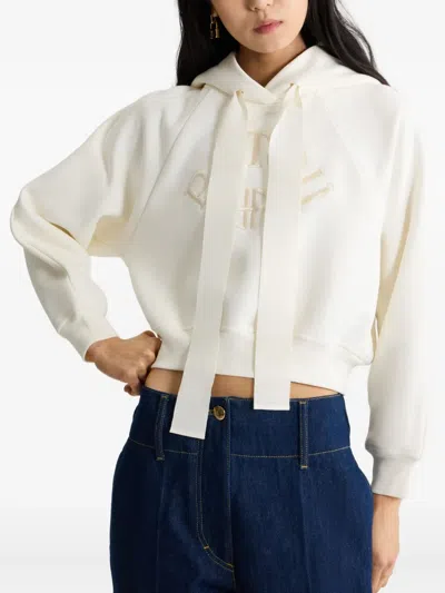 Patou Cropped Hoodie With Embossed Logo And Drawstring Hood In White