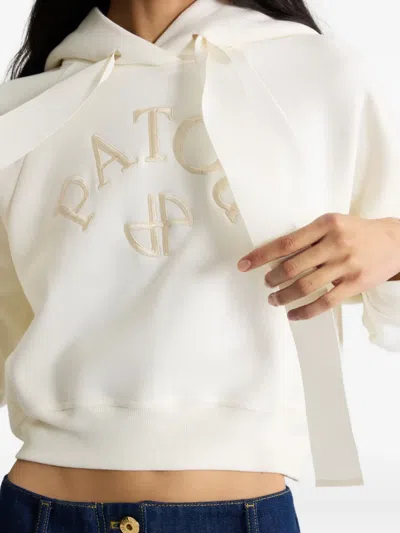 Patou Cropped Hoodie With Embossed Logo And Drawstring Hood In White