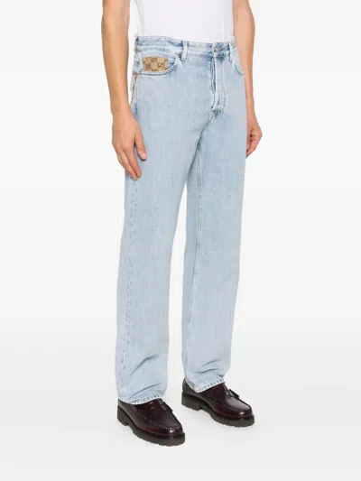 Gucci Washed Denim Pant With Gg Insert