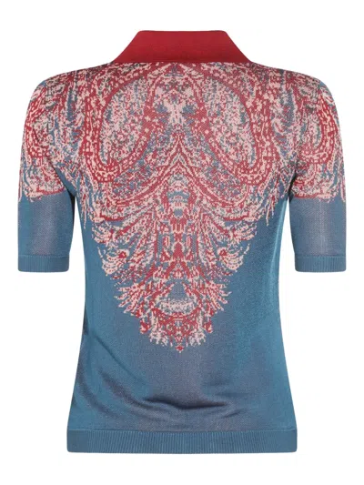 Etro Collared V-neck Polo With Patterned Ribbed Cuffs