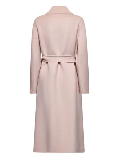 Max Mara Belted Wool Coat In Pink