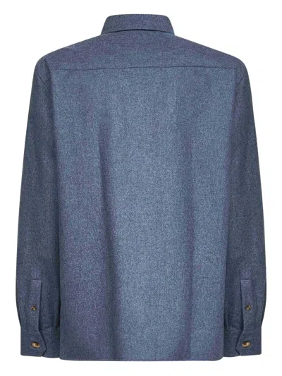 Brunello Cucinelli Men Virgin Wool Flannel Overshirt In Blue