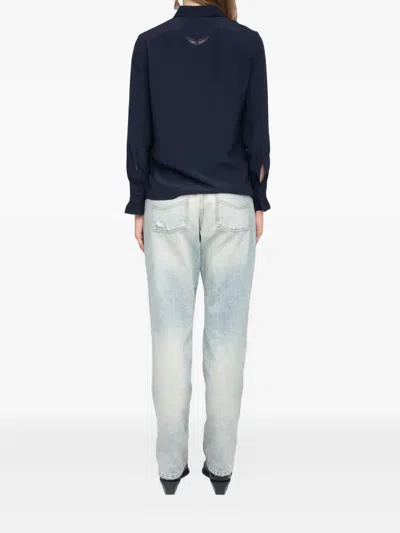 Zadig & Voltaire Womens Encre Thely Ruffled-trim Woven Shirt In Multi