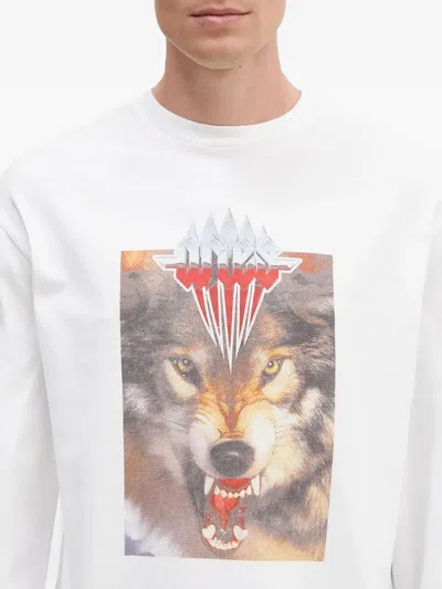 Aries Wolf-print Long-sleeve T-shirt In White