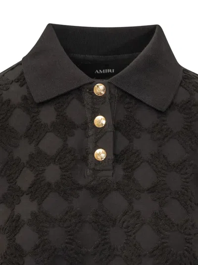 Amiri Ma Quad Textured-pattern Polo Shirt In Black